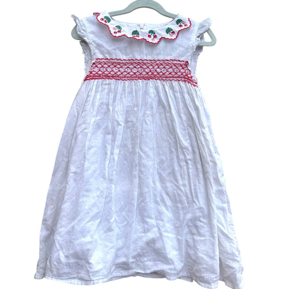 Mini Boden White Eyelet Cherry Embroidered Dress – Size 7-8Y (128cm)